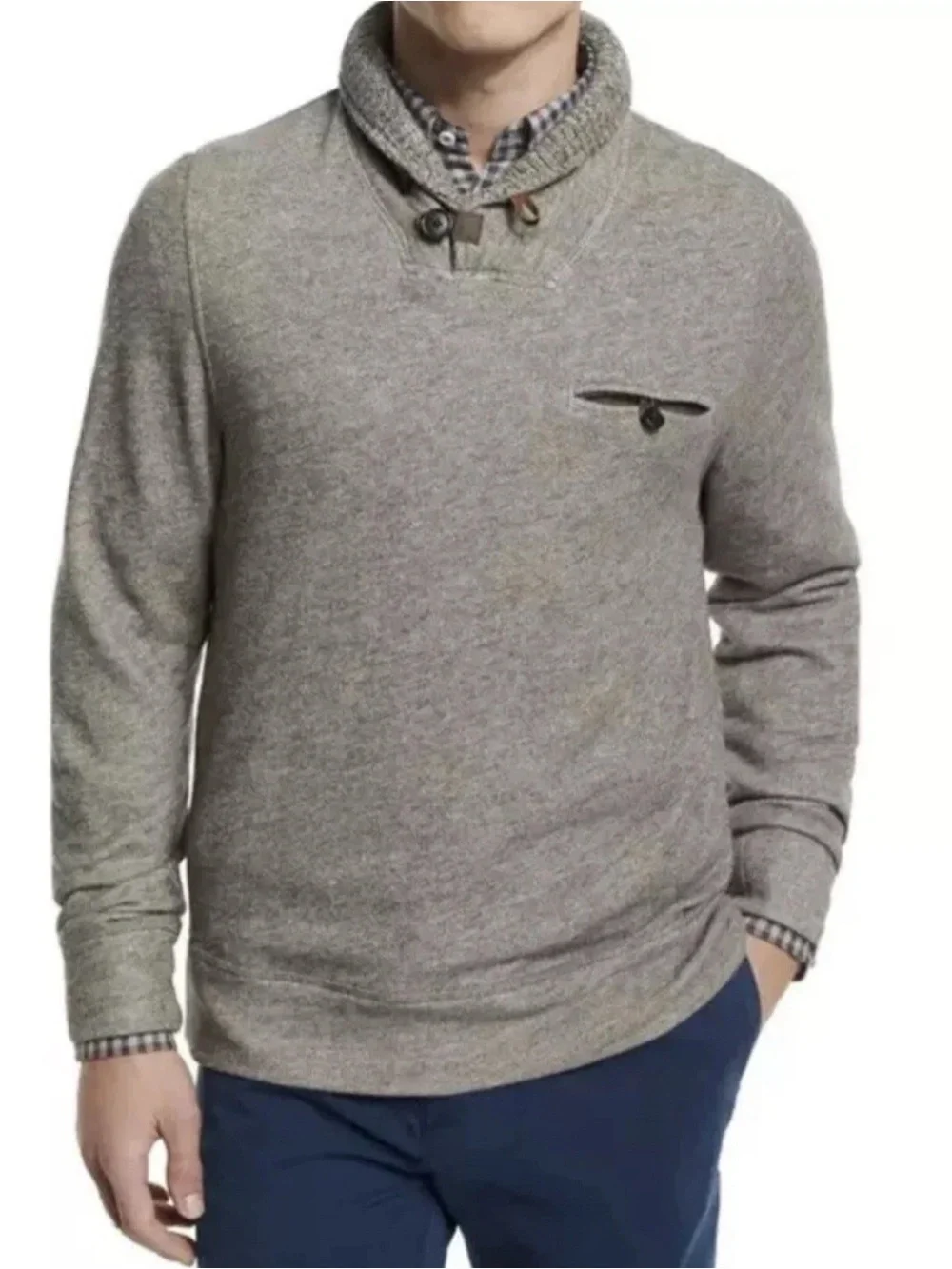 Billy Reid Shiloh Shawl Collar Sweater Men’s Size XL Heather Gray Designer - Picture 3 of 9